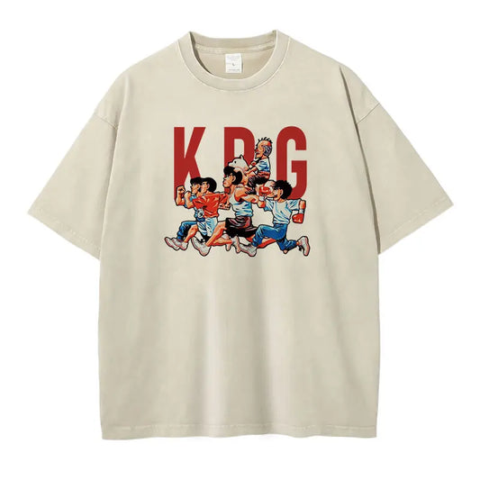 Hajime no Ippo: T-shirts Streetwear Vintage Washed Fighting Spirit T Shirt Oversized Short Sleeve Retro Manga Tops Tees Men
