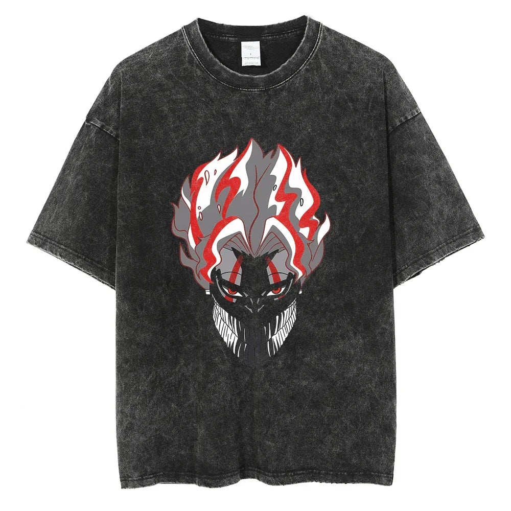 Dandadan :26 Anime Okarun Ken Takakura Print Washed Tshirt Men Manga Vintage T-shirts Oversized Cotton T Shirt Harajuku Male Tops