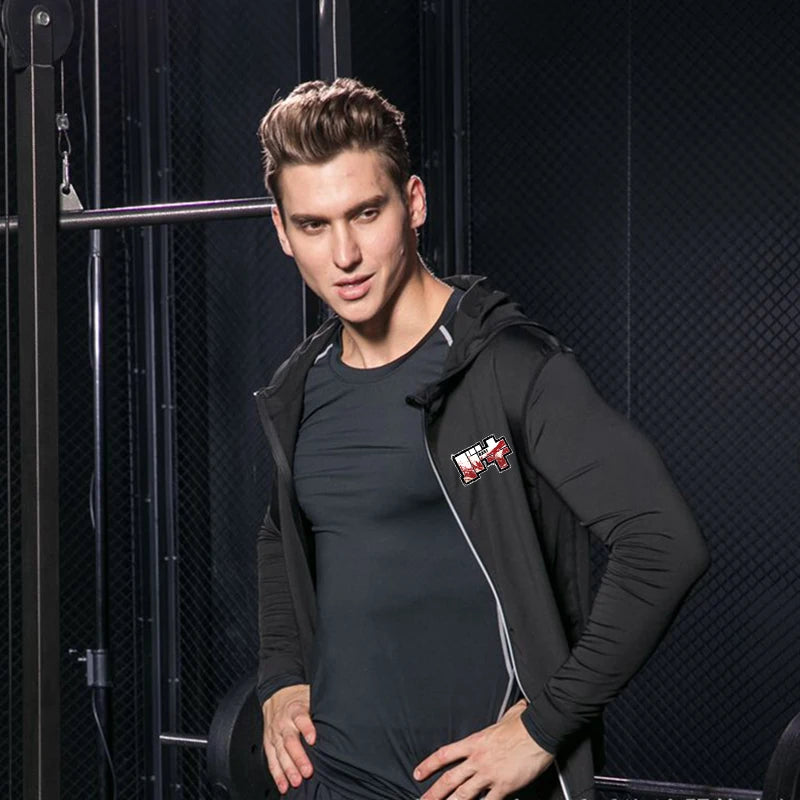 Baki: Print Fitness Running Jackets for Men Sports Athletic Hooded Coats Quick Dry Stretch Outwear Long Sleeve Zip Up Tops