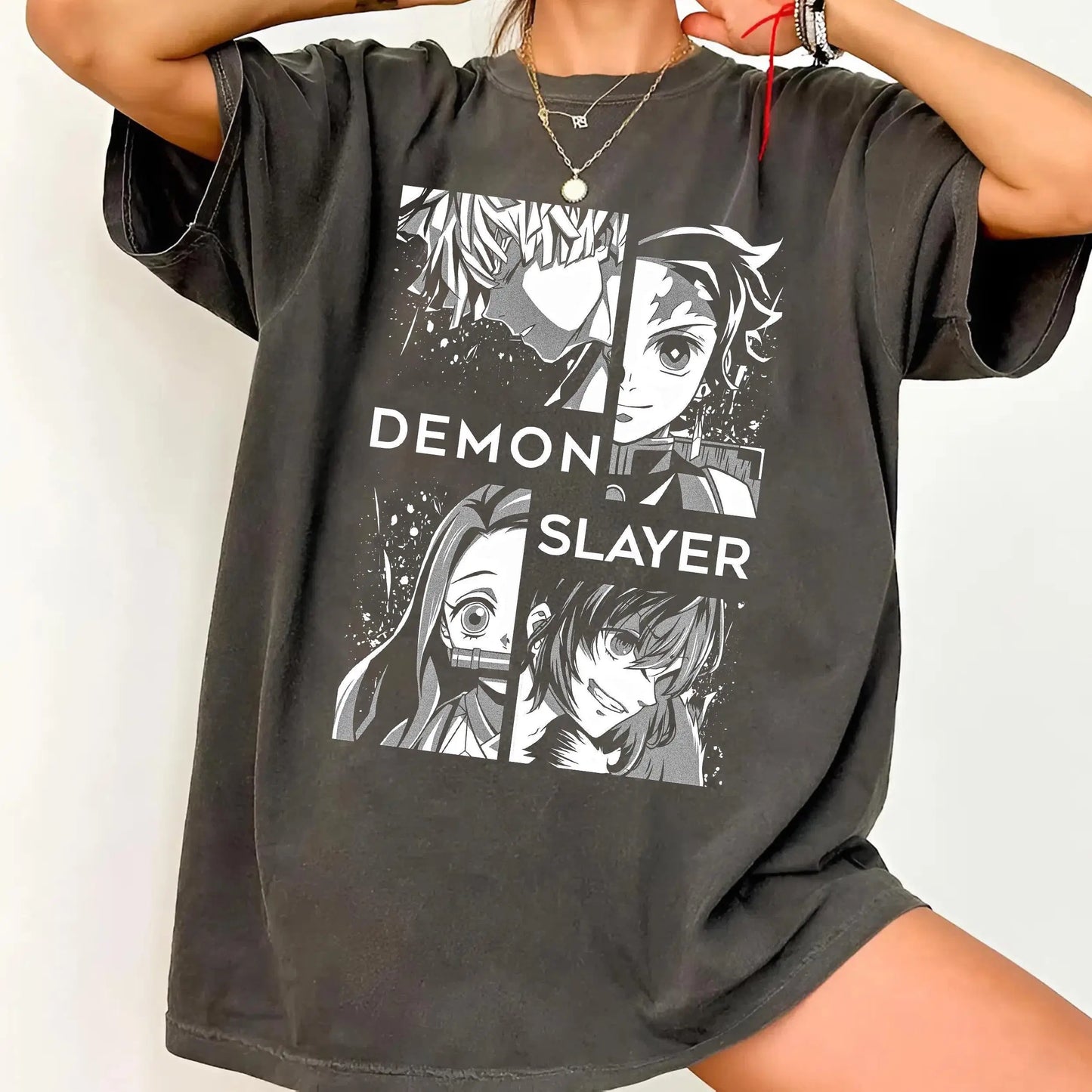 Demon Slayer: T-Shirt Tanjiro Nezuko Zenitsu Inosuke Anime Graphic Tee, Kimetsu No Yaiba Shirt