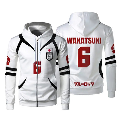 Blue Lock: U20 Team Zipper Hoodie Autumn Winter Street Trend Long Sleeve Coat Japanese Anime Sae Shidou Casual Sports Sweatshirt