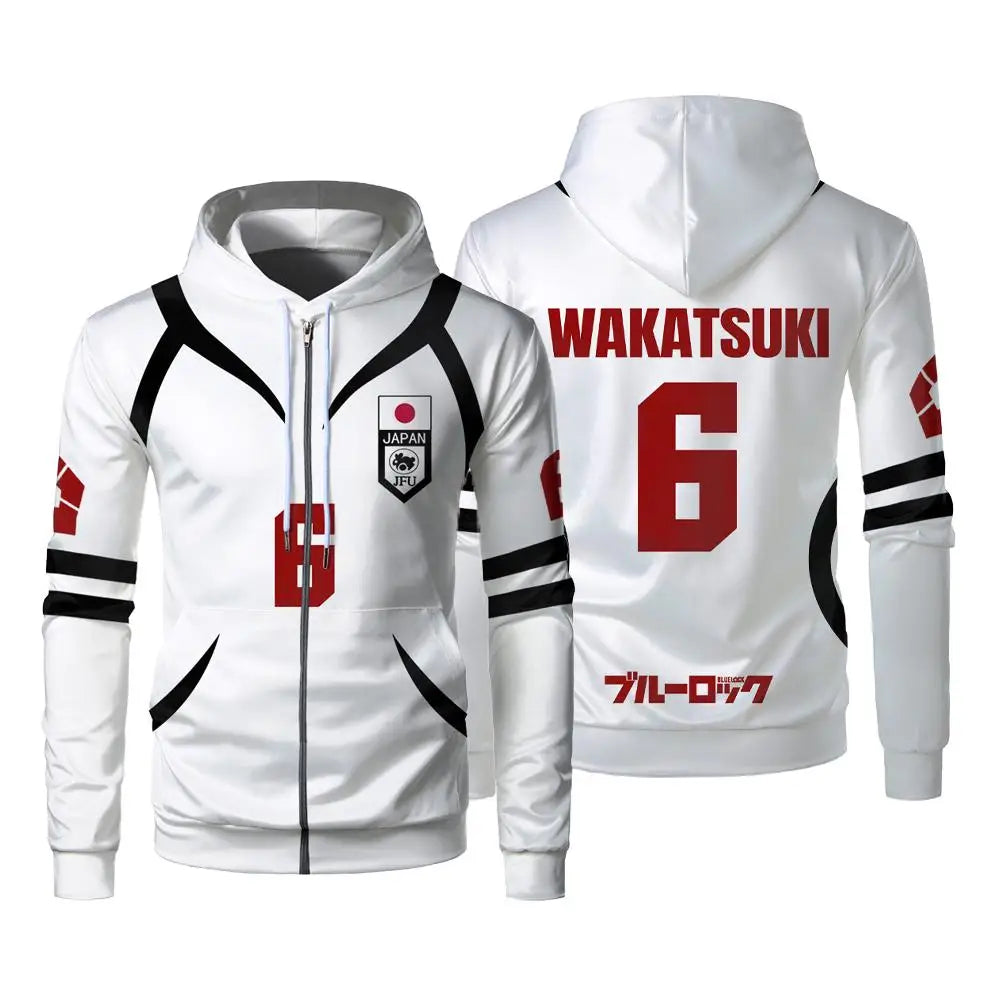 Blue Lock: U20 Team Zipper Hoodie Autumn Winter Street Trend Long Sleeve Coat Japanese Anime Sae Shidou Casual Sports Sweatshirt