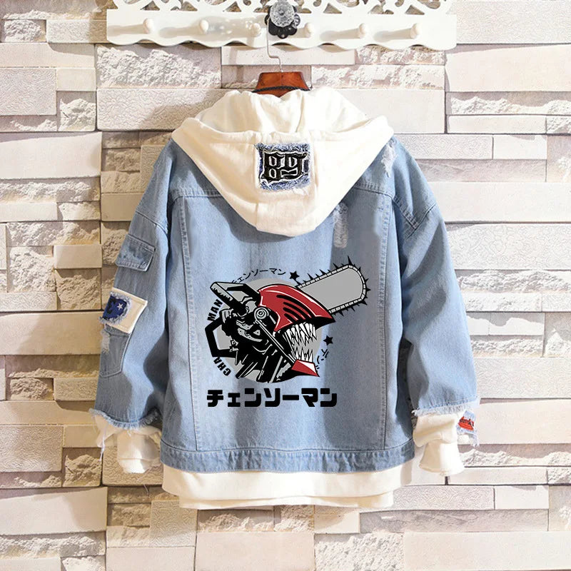 Chainsaw Man: Denim Jacket Pochita Hooded Jackets Hip Hop Hoodie Costumes Fashion Casual Tops Unisex Coat