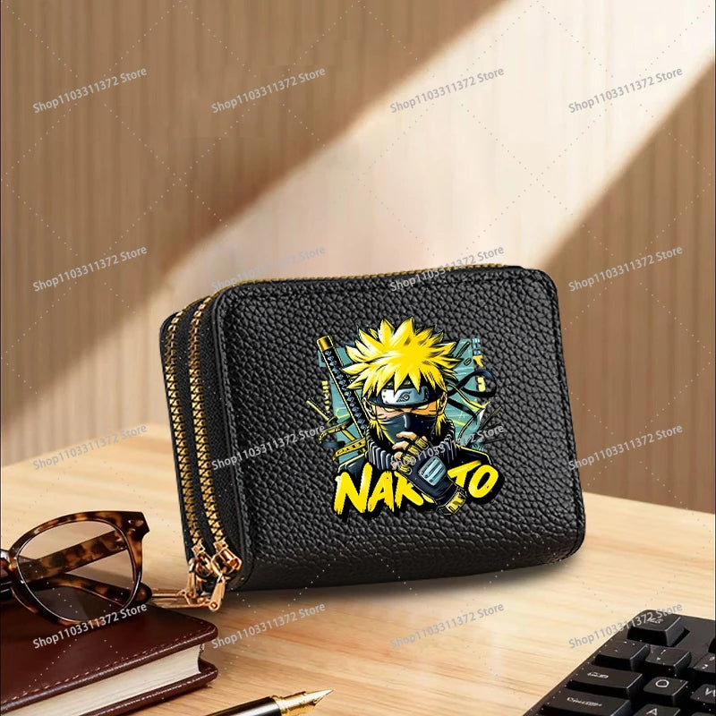 Naruto: Leather Wallet Cute Cartoon Printed Bags Fashion Zipper Short Coin Purse Multi-slot Bank Card Storage Bag Birthday Gift