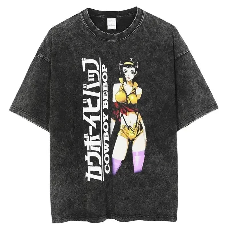 Cowboy Bebop: Graphic Printed T-shirt Men Women Classic Loose Tshirts Harajuku Male Washed Cotton Manga T Shirt