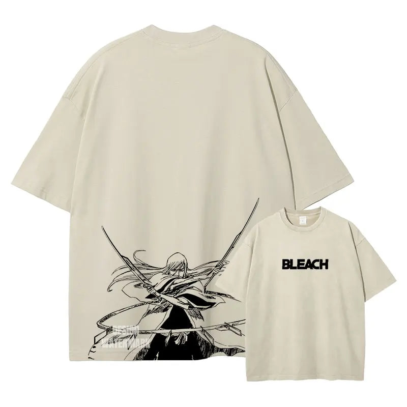 Bleach: Zaraki Kenpachi T Shirts Oversized Vintage Washed  T-shirt Manga Kurosaki Ichigo T Shirt Renji Uryuu Tops Tees Man