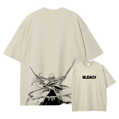 Bleach: Zaraki Kenpachi T Shirts Oversized Vintage Washed  T-shirt Manga Kurosaki Ichigo T Shirt Renji Uryuu Tops Tees Man