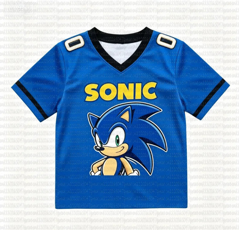 Sonic The Hedgehog: Summer Boy's Girls Casual Sports Style Sonic Print Short Sleeve V-Neck Men's Women's Casual T-shirt Tops