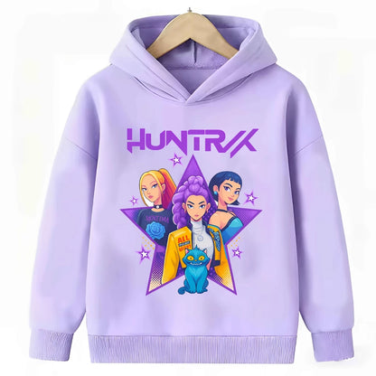 KPop Demon Hunters: Hoodie Kids Boys Girls Purple Warm Casual Loose Sweatshirt Children Fashion Streetwear Tops
