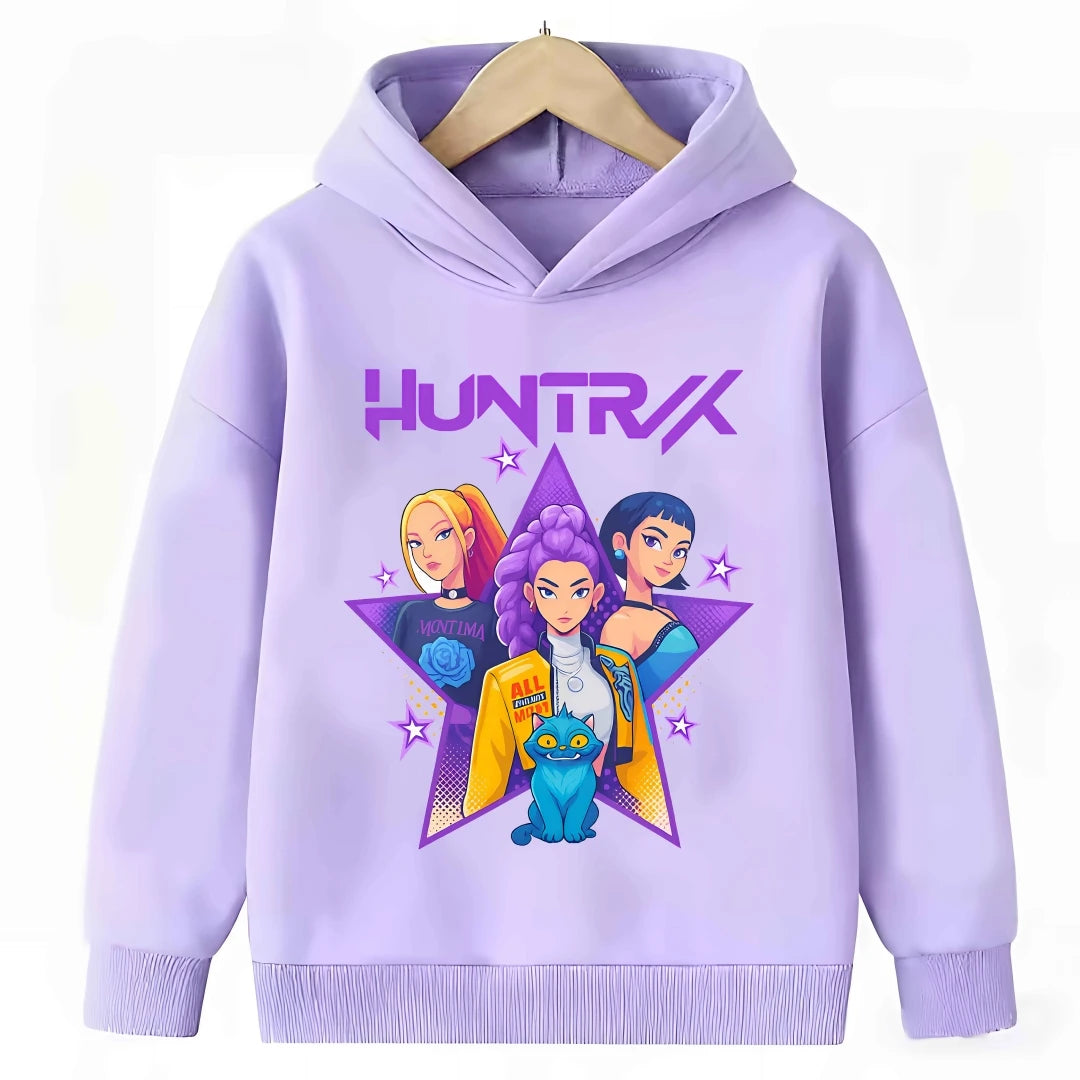 KPop Demon Hunters: Hoodie Kids Boys Girls Purple Warm Casual Loose Sweatshirt Children Fashion Streetwear Tops
