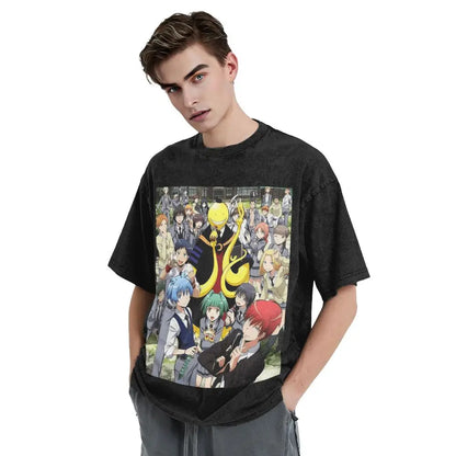Assassination Classroom: Octopus Koro Sensei Hip Hop Short Sleeve T-Shirts Washed Tops Tees Streetwear T Shirt Printed