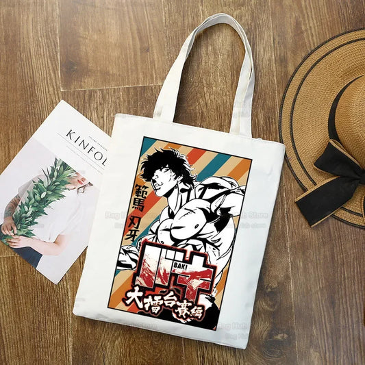 Baki Handbags Canvas The Grappler Anime Tote Bag Shopping Travel Eco Reusable Baki Hanma Shoulder Yujiro Hanma Shopper Bags