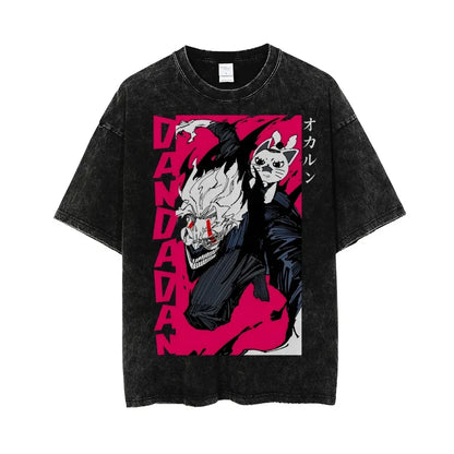 Dandadan: Manga Funny Graphic Print T-shirts Streetwear Hip Hop Harajuku Fashion Tees Retro Washed Cotton Washed Tops