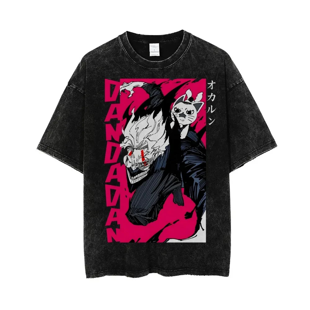 Dandadan: Manga Funny Graphic Print T-shirts Streetwear Hip Hop Harajuku Fashion Tees Retro Washed Cotton Washed Tops