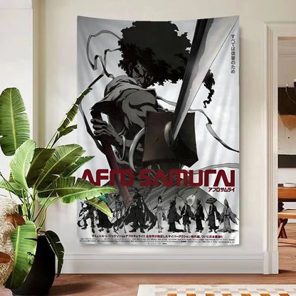 Afro Samurai:  Anime Tapestry Hippie Flower Wall Carpets Dorm Decor Cheap Hippie Wall Hanging