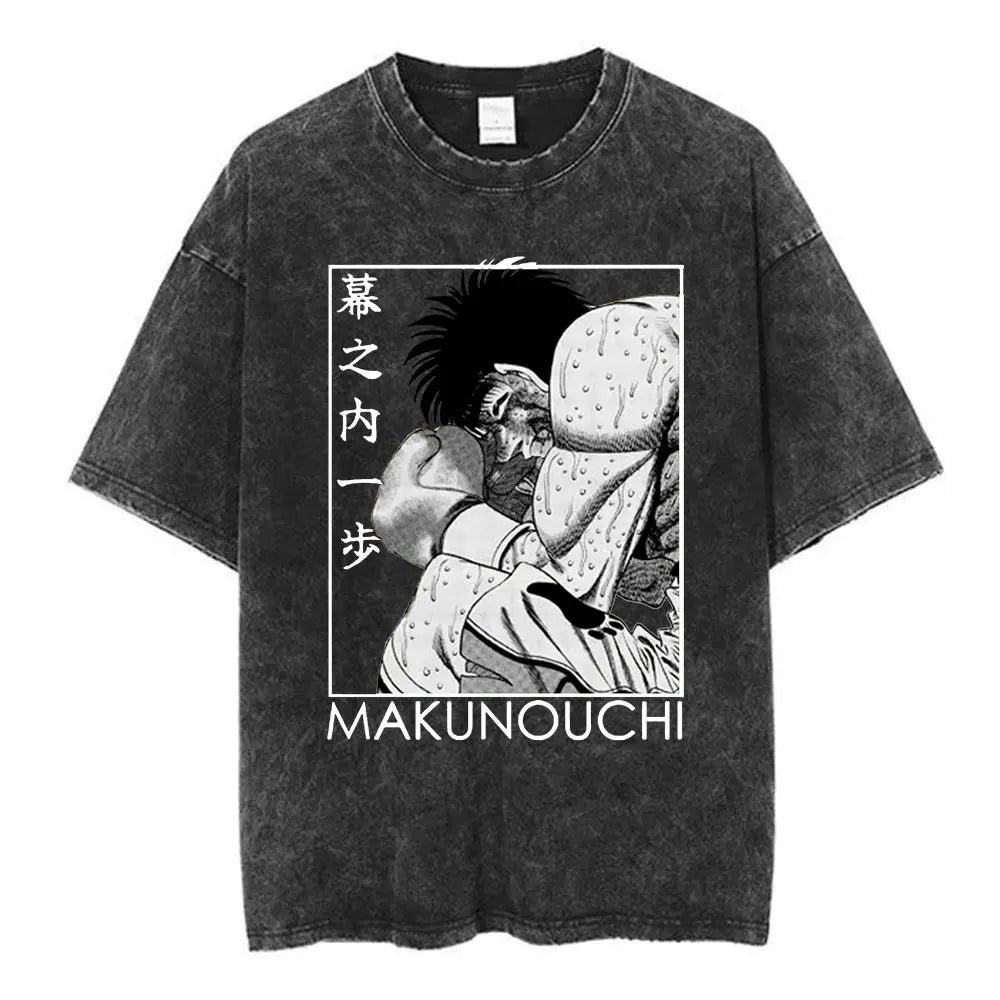 Anime Ippo Makunouchi Manga Graphic Print T-shirt Retro Washed Cotton Oversized Men Women Summer Harajuku Fashion Casual New Tee