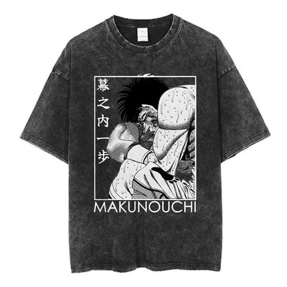 Anime Ippo Makunouchi Manga Graphic Print T-shirt Retro Washed Cotton Oversized Men Women Summer Harajuku Fashion Casual New Tee
