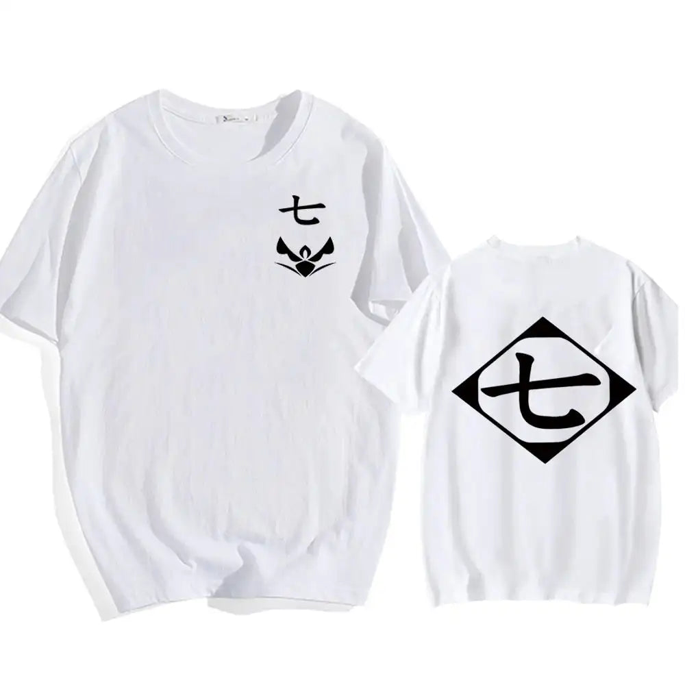 Bleach: Soul Society  Print T-shirt  Oversized Casual Cotton Black and White Short Sleeves Men's Clothing