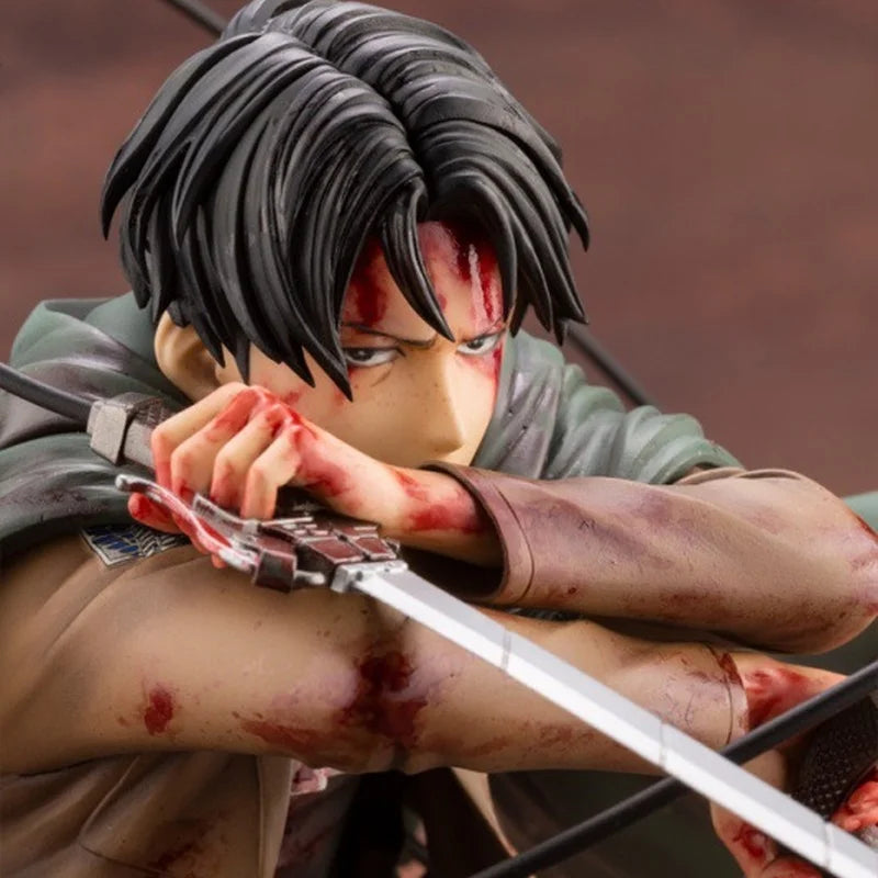 Attack On Titan: Kotobukiya  Levi Ackerman Anime Figure Battle Damaged Bloody Battle Kneeling Pose Collectible Statue Anime Model