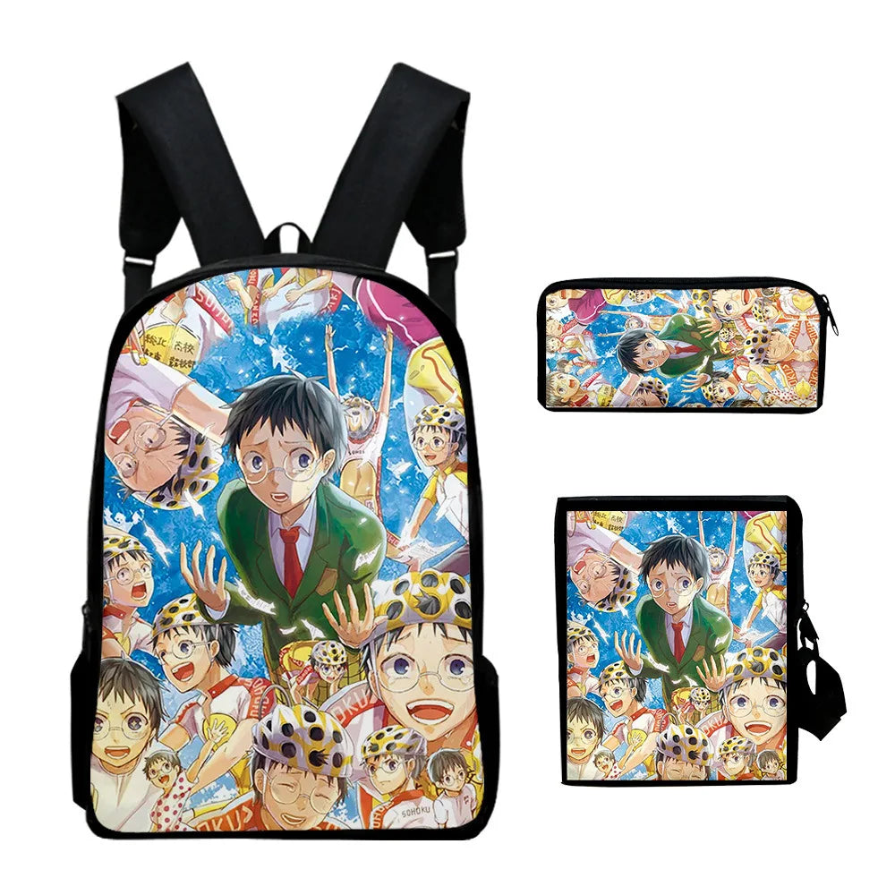 Yowamushi Pedal :3D Print 3pcs/Set pupil School Bags Laptop Daypack Backpack Inclined shoulder bag Pencil Case
