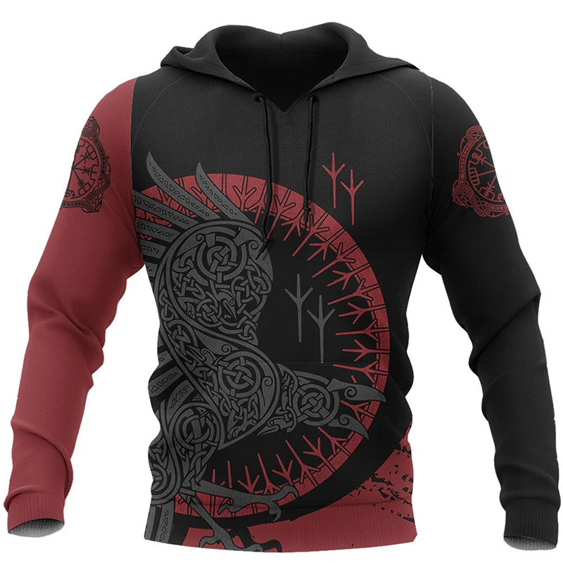 I.L.F.A. - Mens Hoodies Vikings eagle Tattoo Fashion Animal pattern 3D Printed Style Casual Harajuku Hip Hop Pullover Oversized Sudaderas