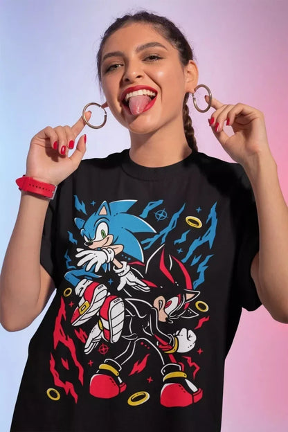 Sonic the Hedgehog: Short Sleeve Shadow The Hedgehog T-Shirt, Heroes Tee Sonic T-Shirt, Heroes Vintage Tee - Fans Loose Cotton  Top