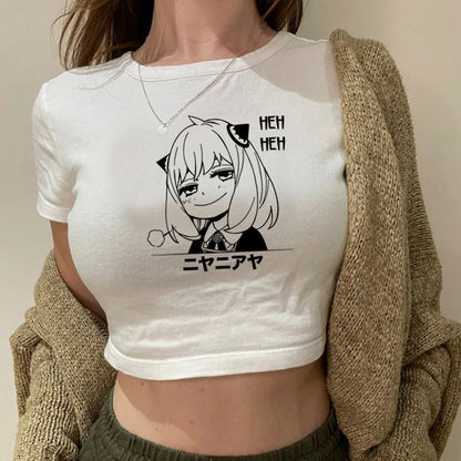 Spy x Family: Anya crop top recortado gyaru 2025 lindo Hada Slim Fit lindo Grunge niñas camisetas