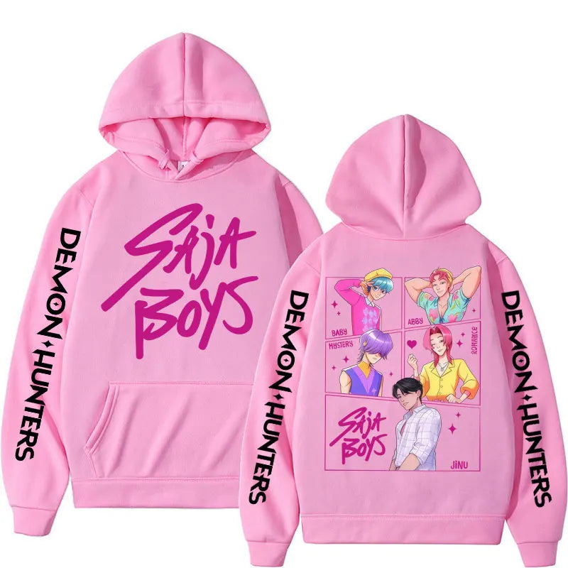 KPop Demon Hunters: Saja Boys Hoodies Men Women Trendy Harajuku Sweatshirt Long Sleeves Loose Fleece Casual Street Wear