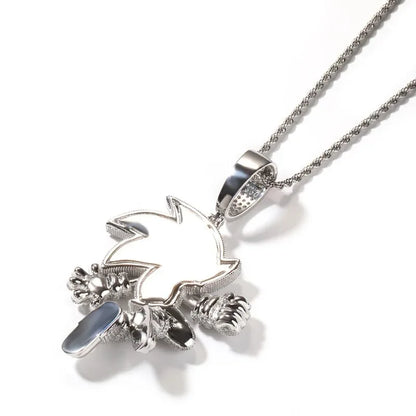 Sonic The Hedgehog: Stone Blue Cubic Zirconia Solid Back Necklace Pendant Necklace Fashion Charm Jewelry