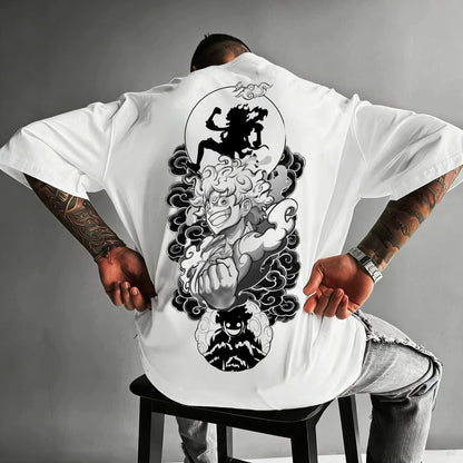New Men's One Piece Print T-Shirt, Harajuku Style, 100% Cotton, Roronoa Zoro and Luffy Print, Loose Fit Short Sleeve
