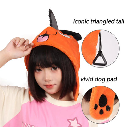 Chainsaw Man: DAZCOS  Pochita Peripheral Hat Denji Cosplay Soft Headgear Anime Orange Kigurumi Hat with Pochita Face Legs and Tail