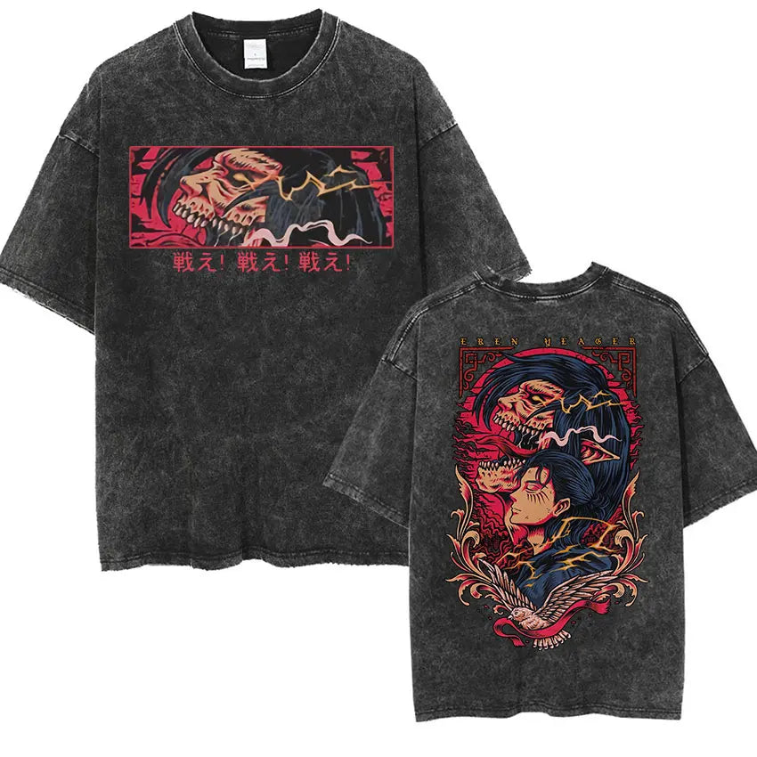 Attack on Titan: Men Women Cartoon Manga Merch Tshirt Men's Oversized T Shirts Washed Vintage Anime Attack on Titan Reiner Braun Graphic T-shirts