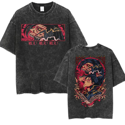 Attack on Titan: Men Women Cartoon Manga Merch Tshirt Men's Oversized T Shirts Washed Vintage Anime Attack on Titan Reiner Braun Graphic T-shirts