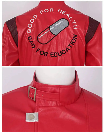 Akira: Shotaro Kaneda Men Cosplay Costume Capsule Embroidered Red Leather Biker Jacket Halloween Party Full Set Outfit