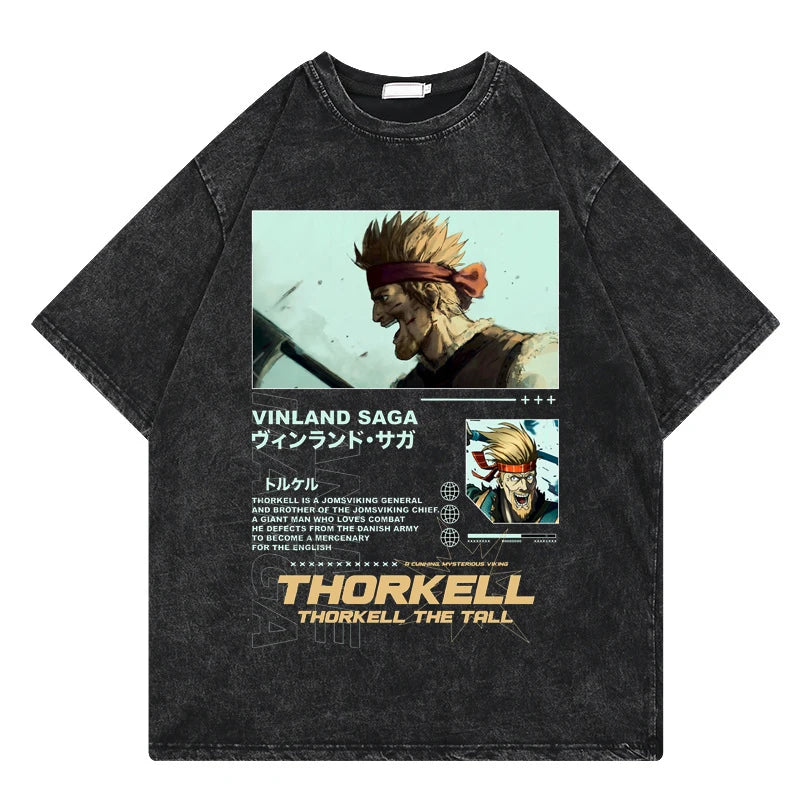 Vinland Saga: Vintage Washed Tshirt Graphic Print Hip Hop Streetwear Loose Y2k Summer Short Sleeve Harajuku 100% Cotton Top