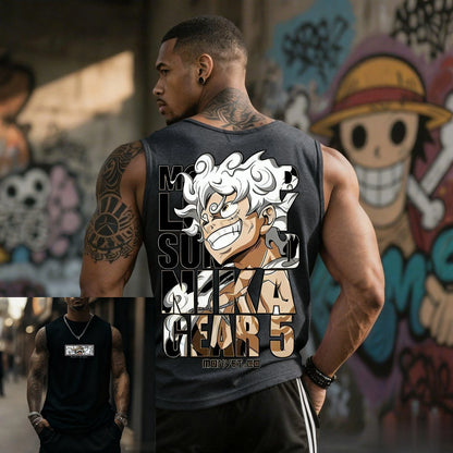 One Piece: Fitness Sleeveless Tank Top Men Anime Luffy Gear 5 Streetwear Summer Casual Gym Vest Workout Bodybuilding Muscle Shirt