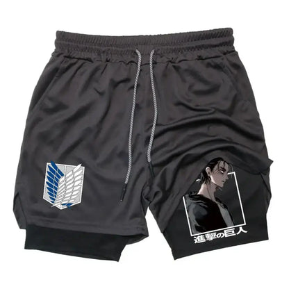 Attack on Titan:  Collection Sport Shorts - Anime Character Print with Adjustable Drawstring & Wing Emblem