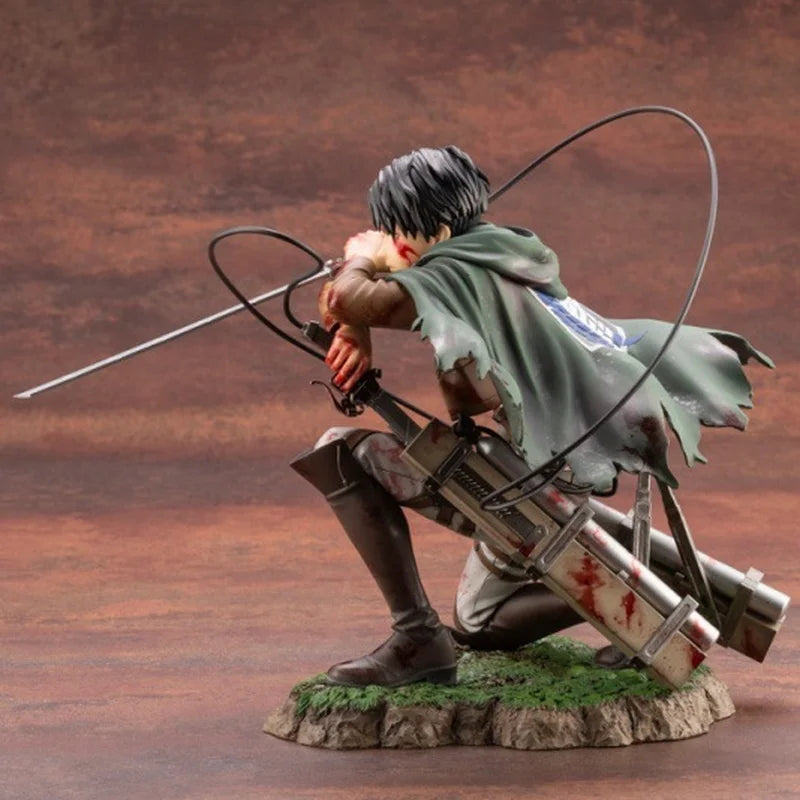 Attack On Titan: Kotobukiya  Levi Ackerman Anime Figure Battle Damaged Bloody Battle Kneeling Pose Collectible Statue Anime Model