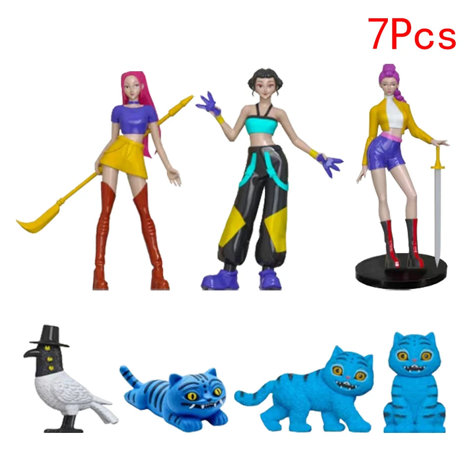 Kpop Demon Hunters Figure Cartoon Kawaii Tiger Rumi Mira Zoey Action Figure PVC Desk Decoration Model Doll Toy Kids Gift