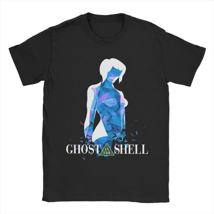 Ghost in the Shell: Major & Japanese Text Print T-Shirt Oversized Black Streetwear Cotton Tee Anime Sci-Fi Aesthetic