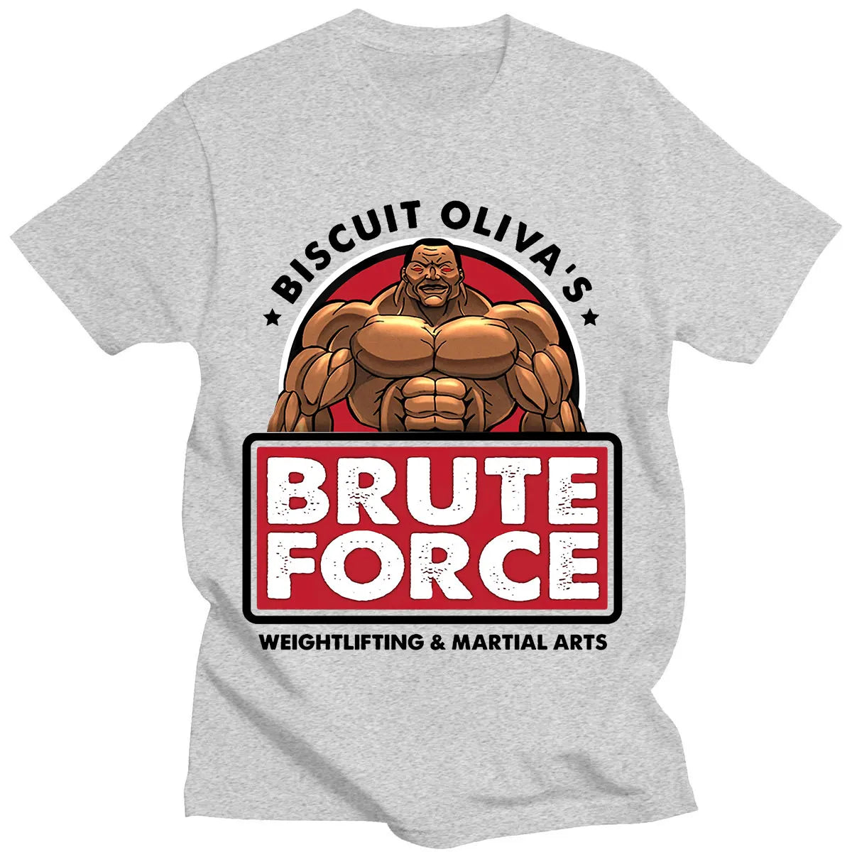 Baki: Biscuit Oliva Brute Force Newest TShirts Grappler Baki Hanma Yujiro Dou Manga Men Harajuku Fabric Streetwear Round Neck T Shirt