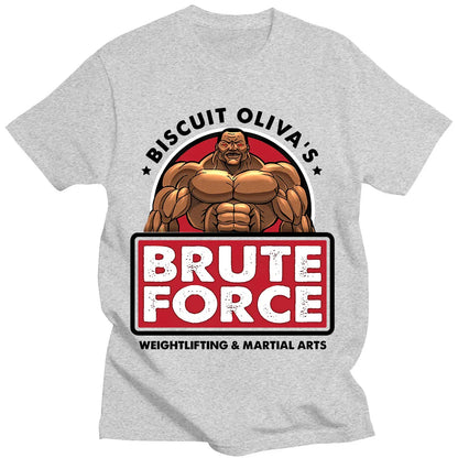 Baki: Biscuit Oliva Brute Force Newest TShirts Grappler Baki Hanma Yujiro Dou Manga Men Harajuku Fabric Streetwear Round Neck T Shirt