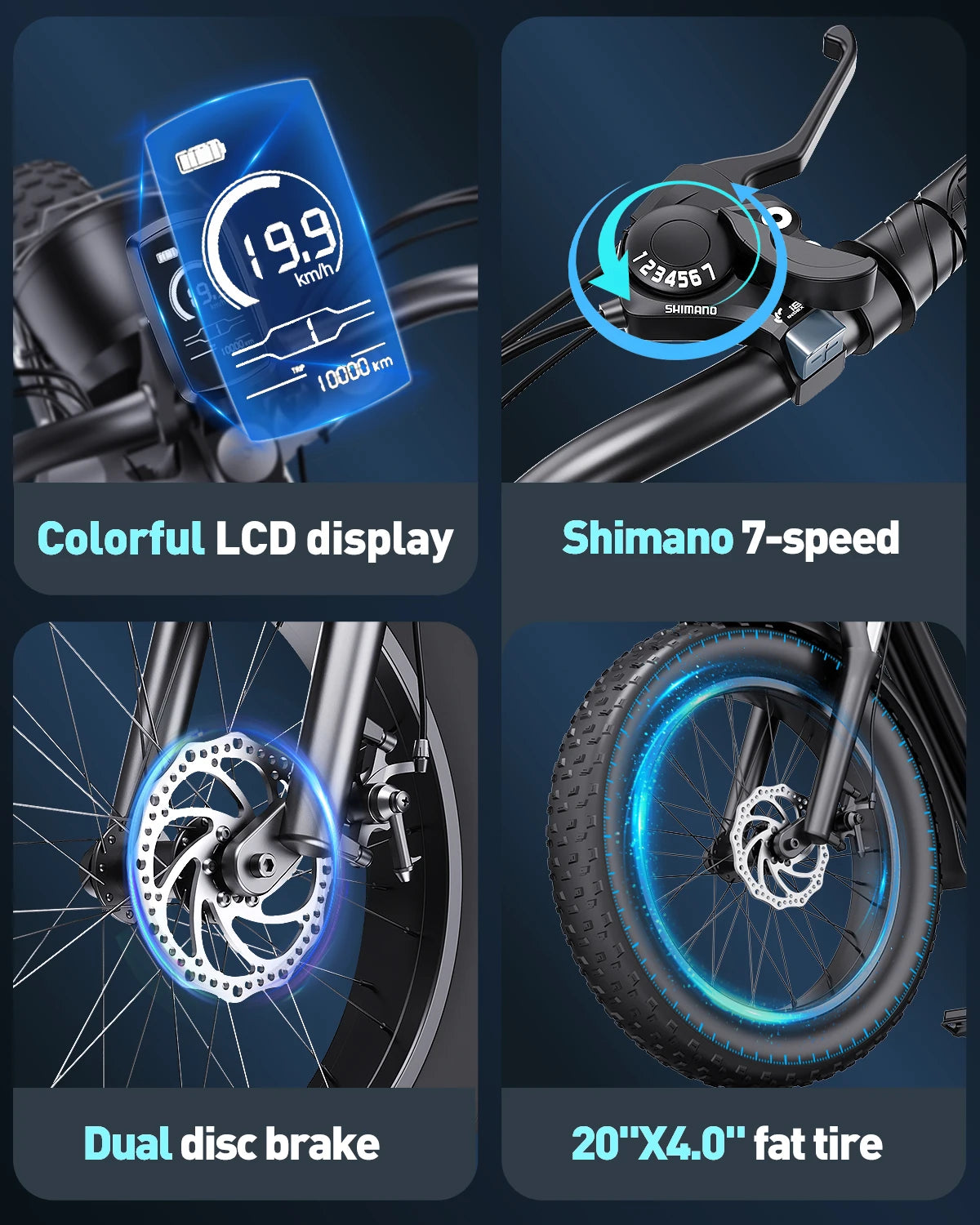 Yowamushi Pedal: Electric Bike for Adults 3000W 1500W 32MPH 48V 23AH Max 75Miles Electric Motorcycle 20" Fat Tire Dirt Bike Shamano 7-Speed EBike