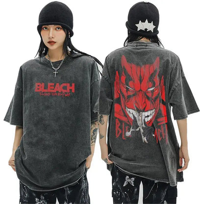 Bleach: Anime Tshirts Men Women Bleach Zaraki Kenpachi Printed Acid T-Shirt Cotton Graphic Punk Harajuku Tees Men's Clothing