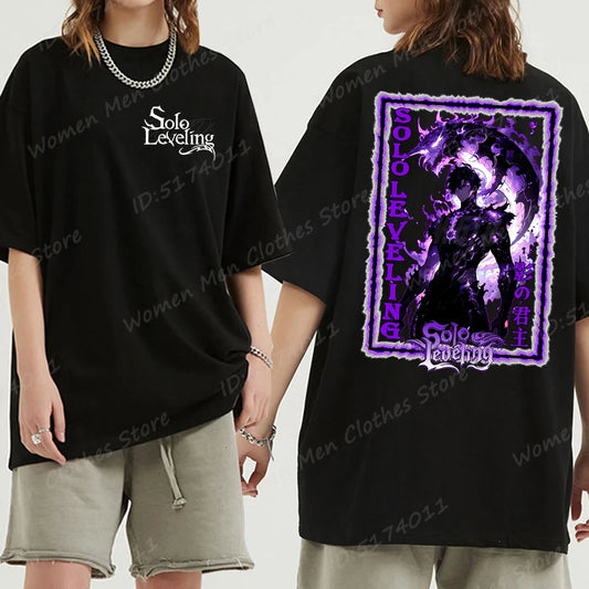 Solo Leveling: Sung Jin Woo T-shirts For Men/Women Summer Short Sleeve Cotton Oversized T-shirt Anime Lover Gift Tshirt Top