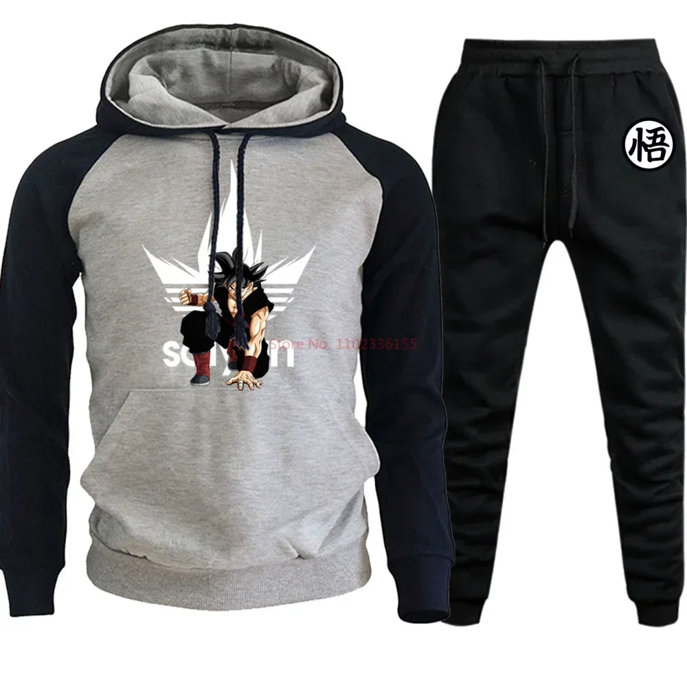Dragon Ball Z - Hoodie+Pants Set Cartoon Goku Print Hooded Sweatshirt Long Sleeved Casual Sportswear Set Man Clothing Gift