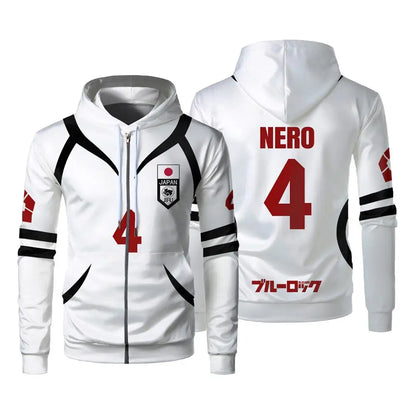 Blue Lock: U20 Team Zipper Hoodie Autumn Winter Street Trend Long Sleeve Coat Japanese Anime Sae Shidou Casual Sports Sweatshirt