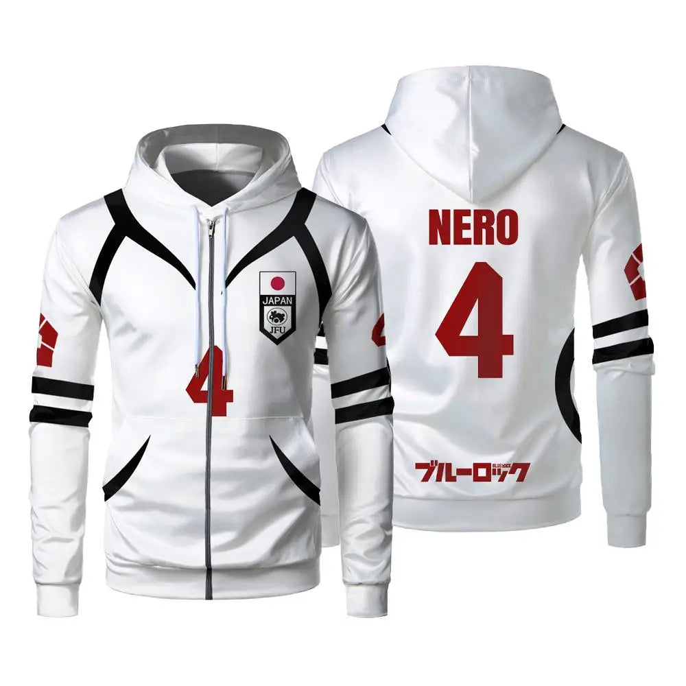 Blue Lock: U20 Team Zipper Hoodie Autumn Winter Street Trend Long Sleeve Coat Japanese Anime Sae Shidou Casual Sports Sweatshirt