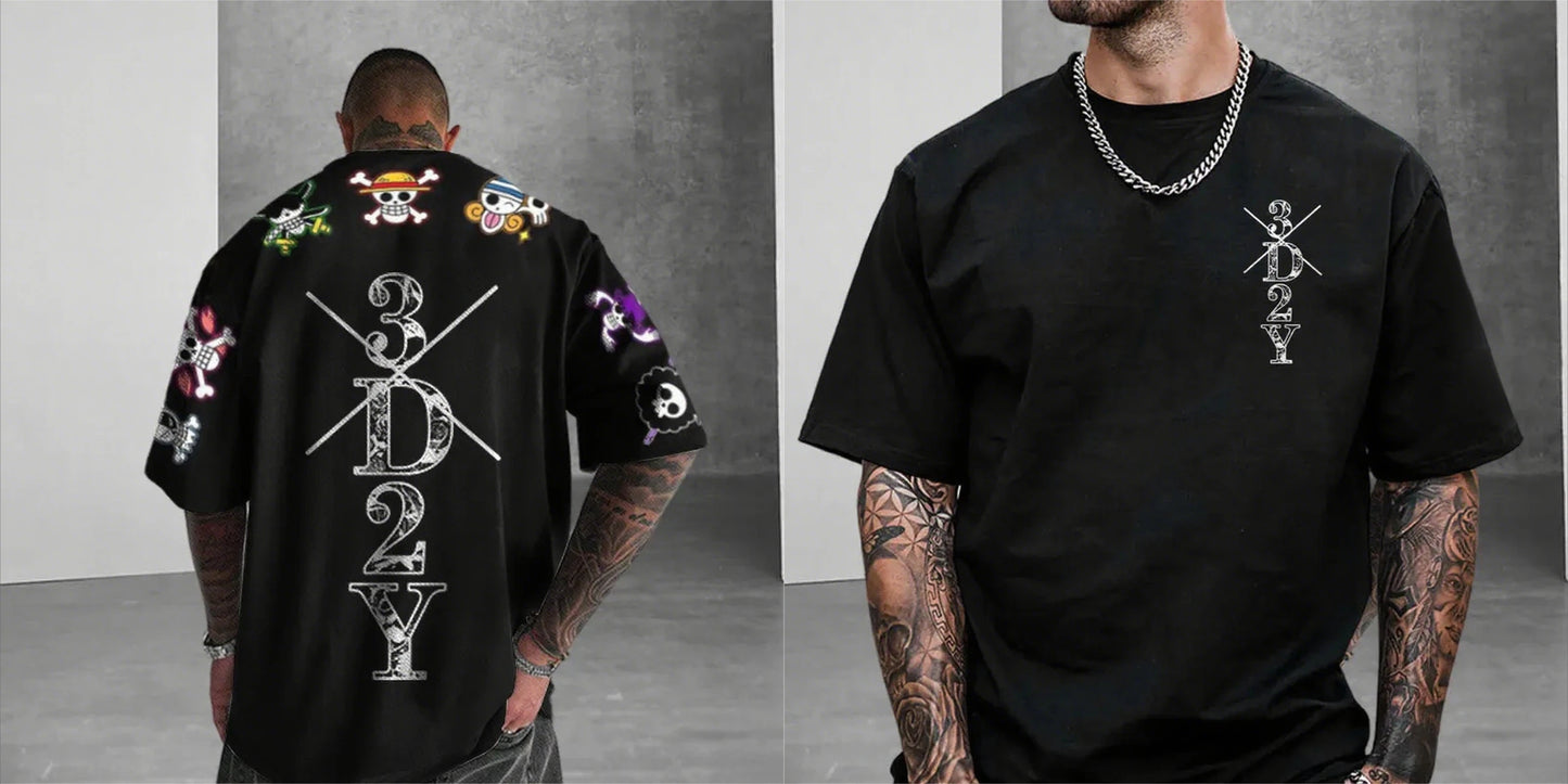 One Piece: Anime Skeleton Print Men's T-shirt Summer Short Sleeve Graphic Tee  Streetwear Hip Hop Fashion Oversized Y2k Clothes