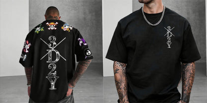 One Piece: Anime Skeleton Print Men's T-shirt Summer Short Sleeve Graphic Tee  Streetwear Hip Hop Fashion Oversized Y2k Clothes